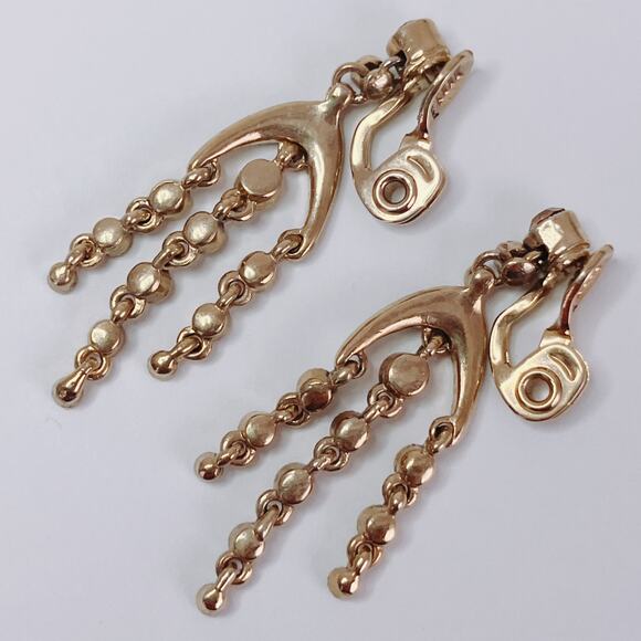 VTG Monet Signed Earrings Rhinestone Chandelier Clip 1970s Sparkling Gold Tone - Picture 8 of 11